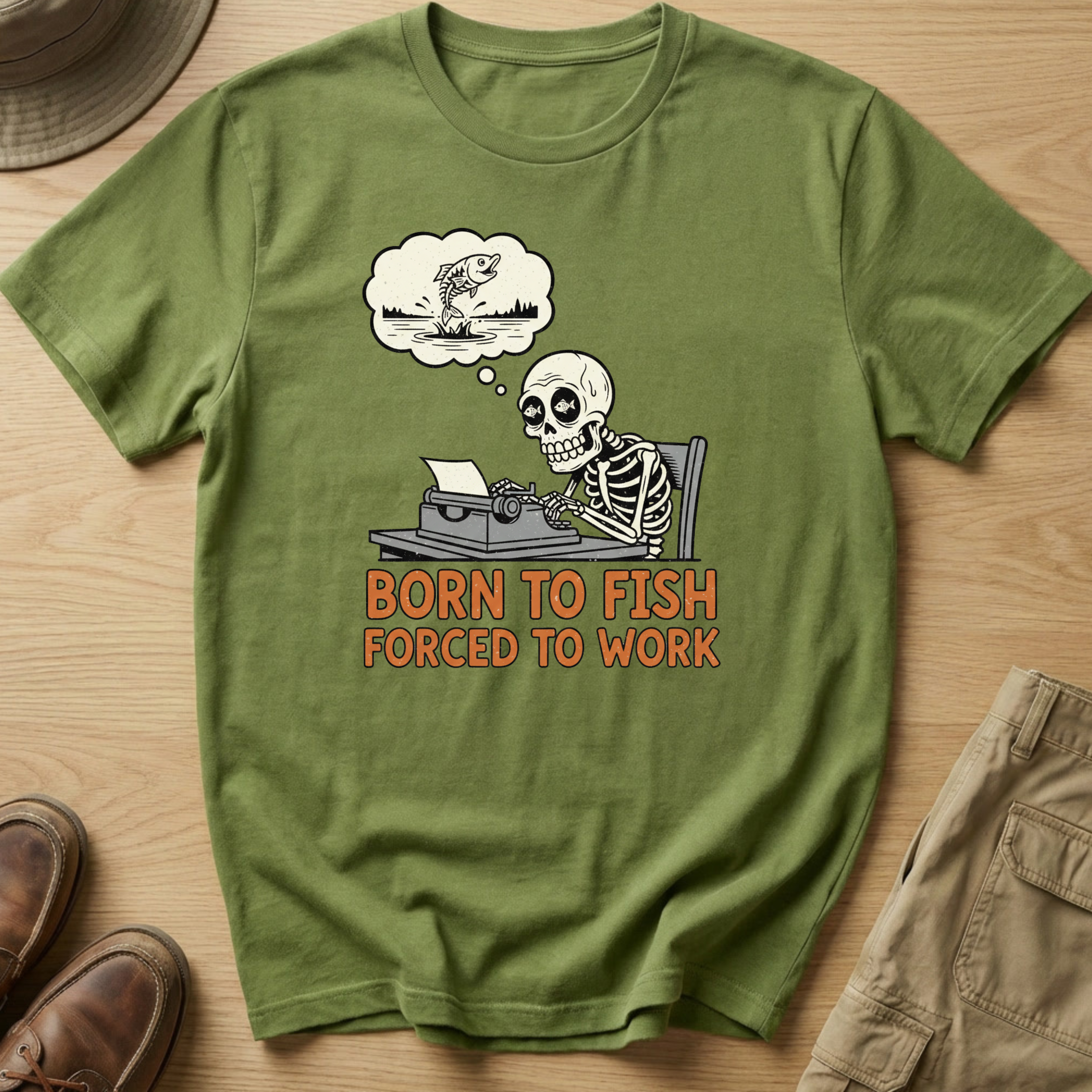 BORN TO FISH FORCED TO WORK T-Shirt