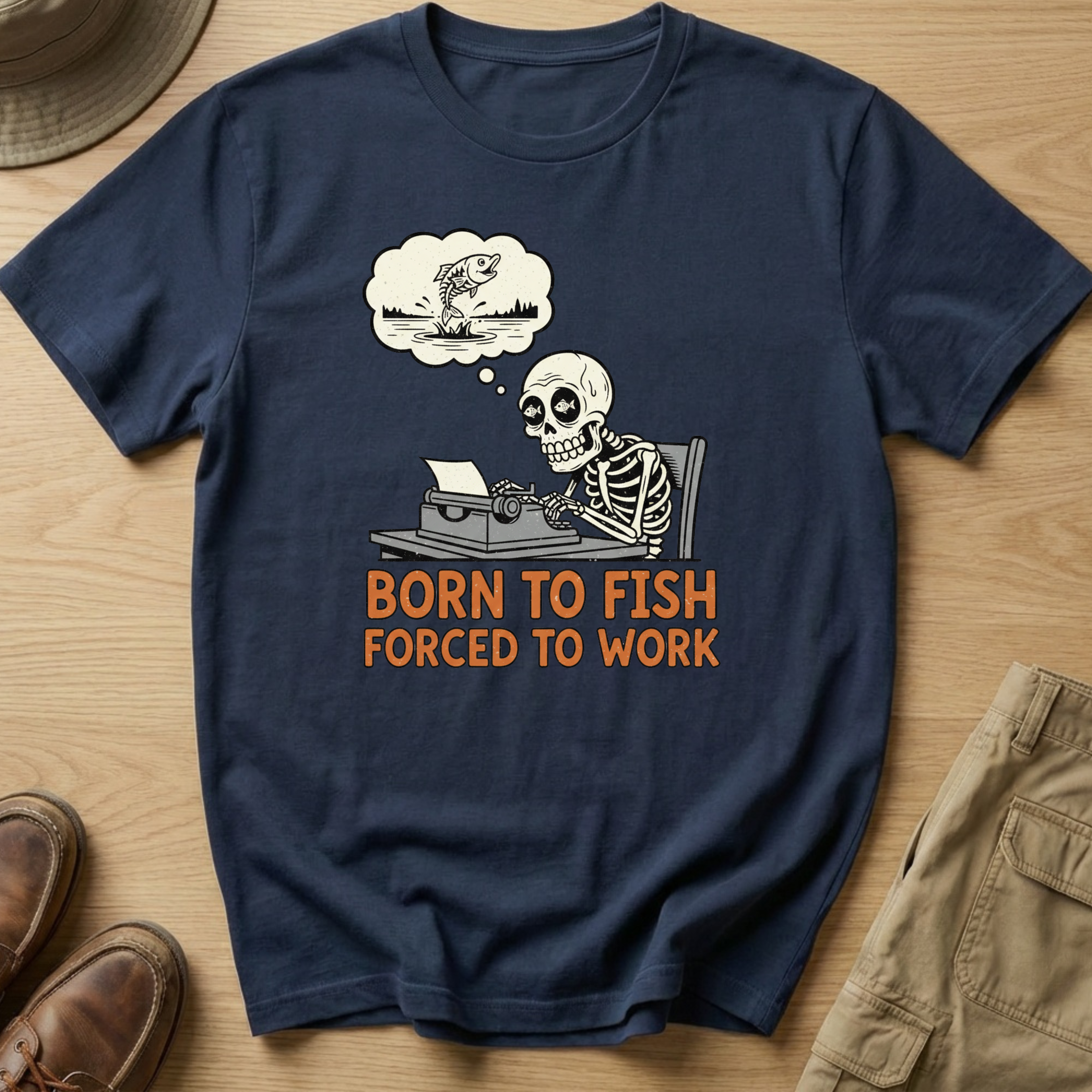 BORN TO FISH FORCED TO WORK T-Shirt