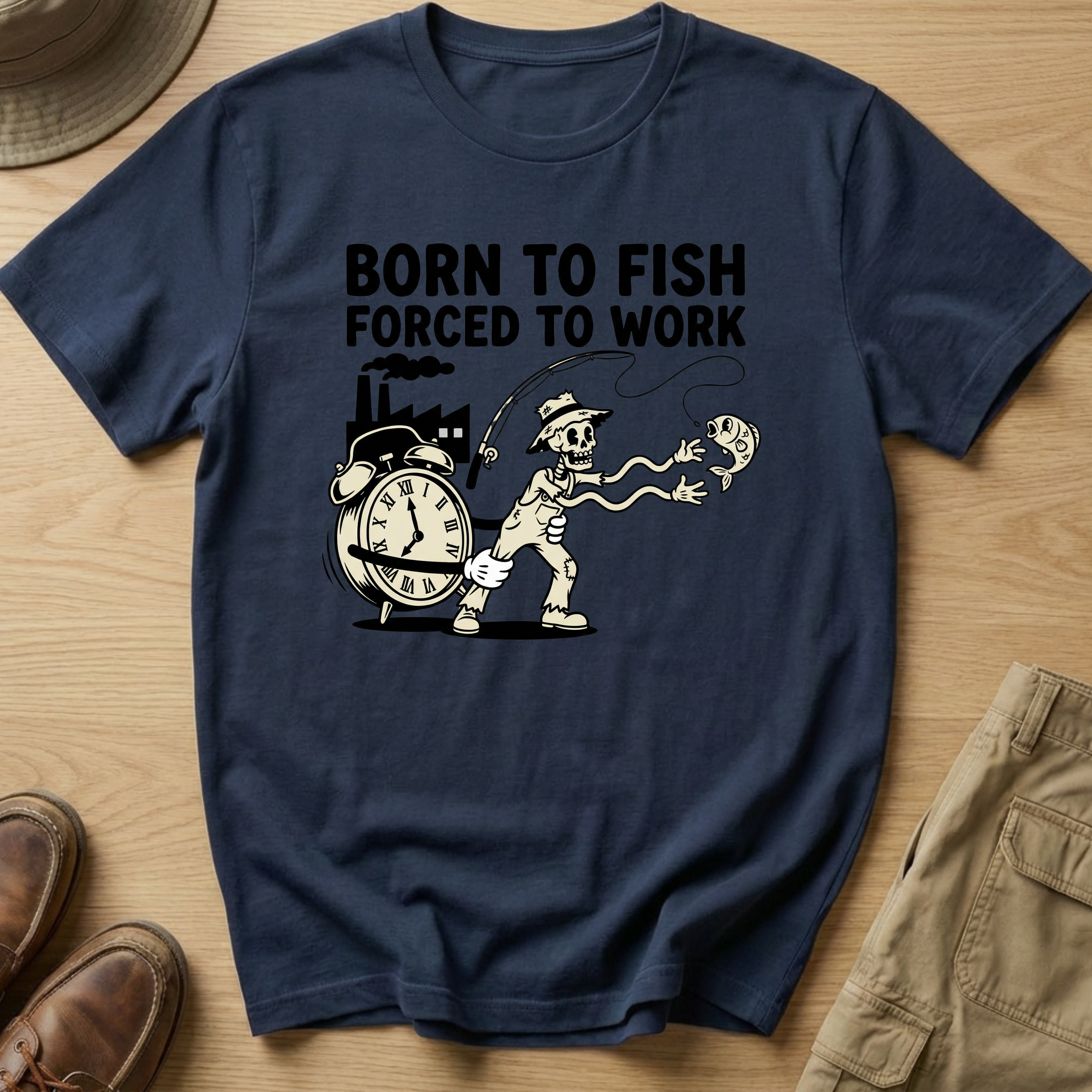 BORN TO FISH FORCED TO WORK T-Shirt