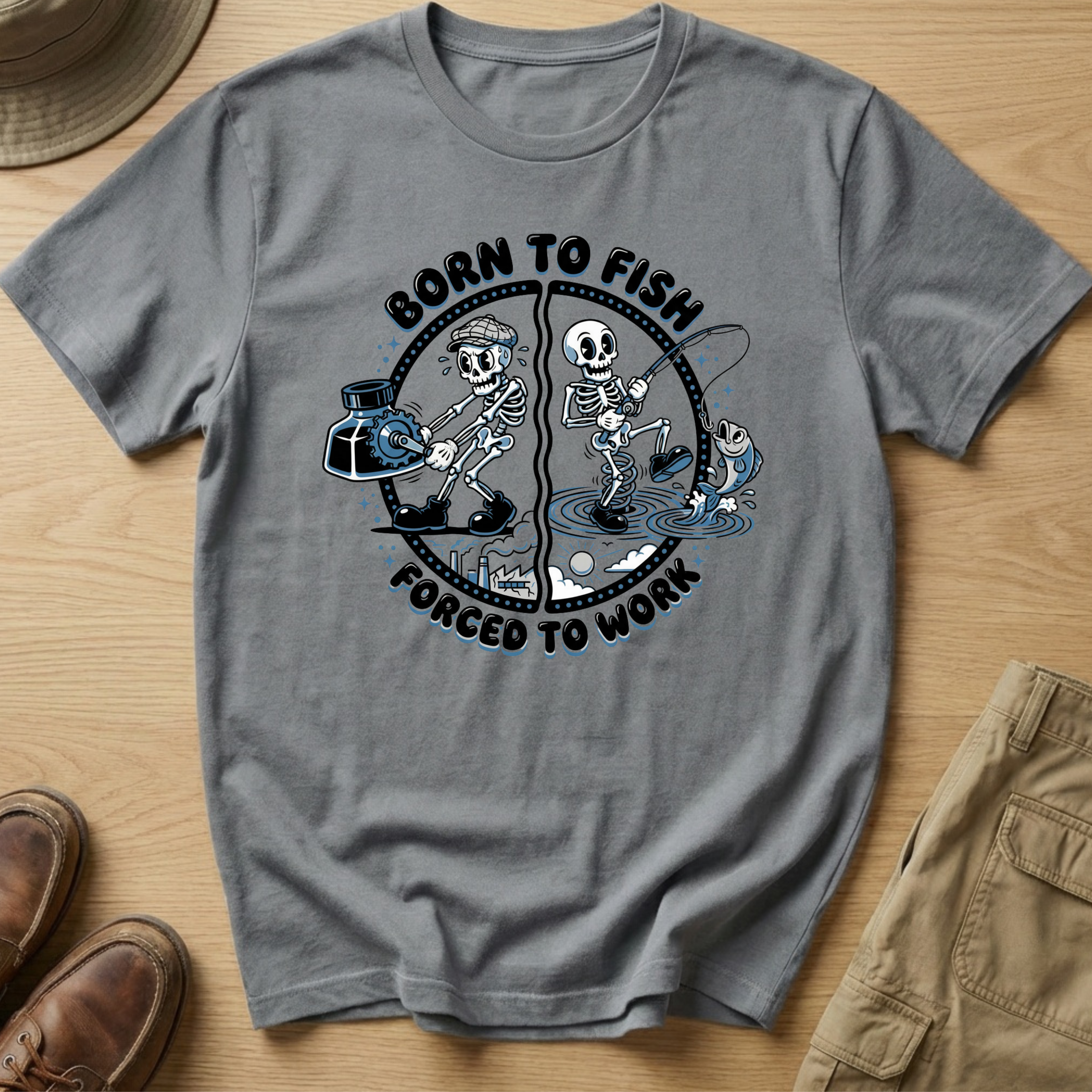 BORN TO FISH FORCED TO WORK T-Shirt