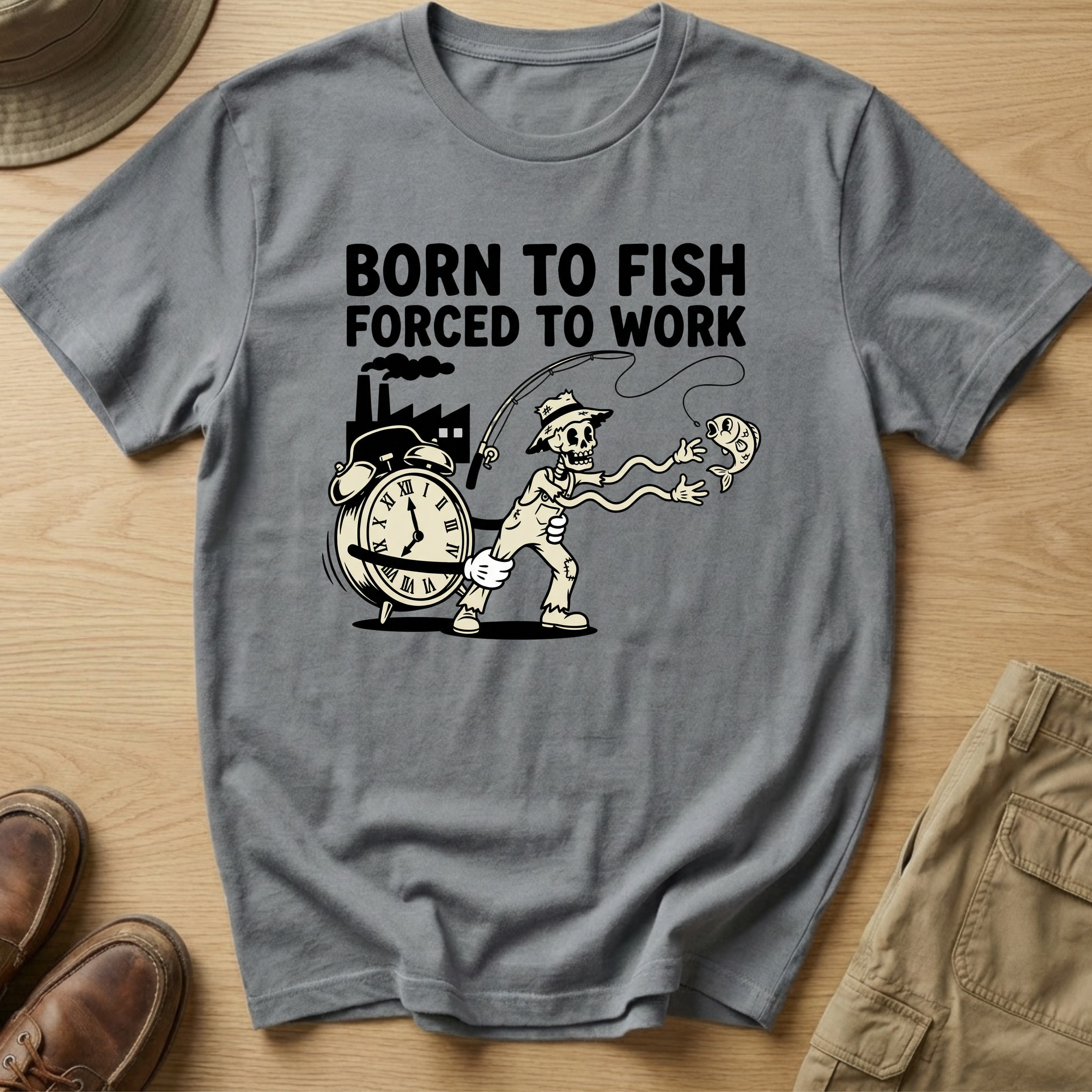 BORN TO FISH FORCED TO WORK T-Shirt