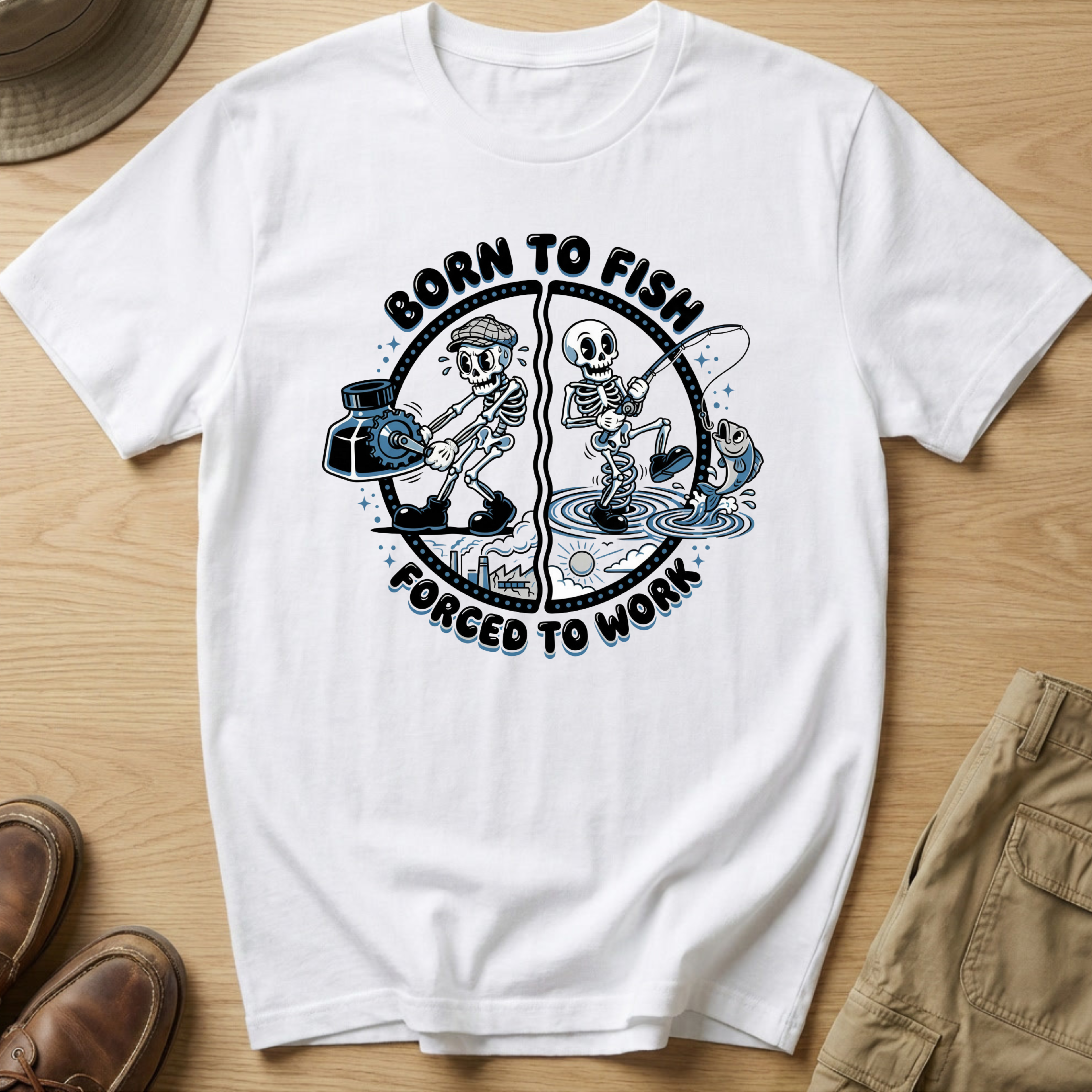 BORN TO FISH FORCED TO WORK T-Shirt