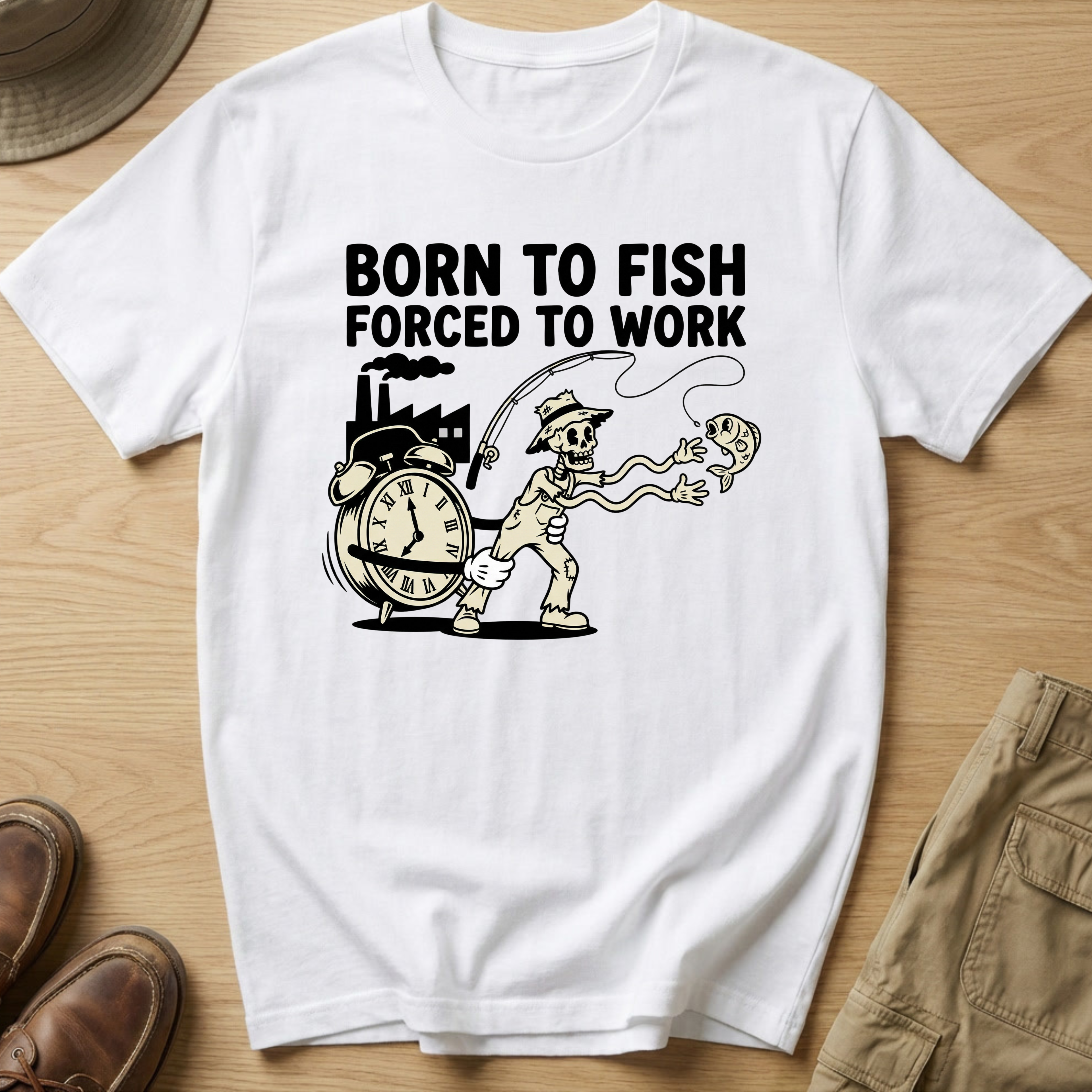 BORN TO FISH FORCED TO WORK T-Shirt